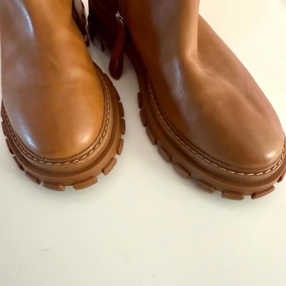 SCHUTZ Cognac Leather Mid-Calf Lug Sole Boots - Picture 10 of 10
